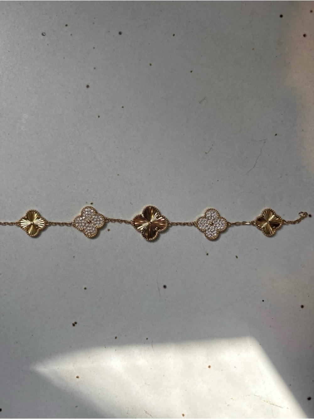 Gold Four-Leaf Clover Bracelet with Pavé Accents - Picture 2 of 3